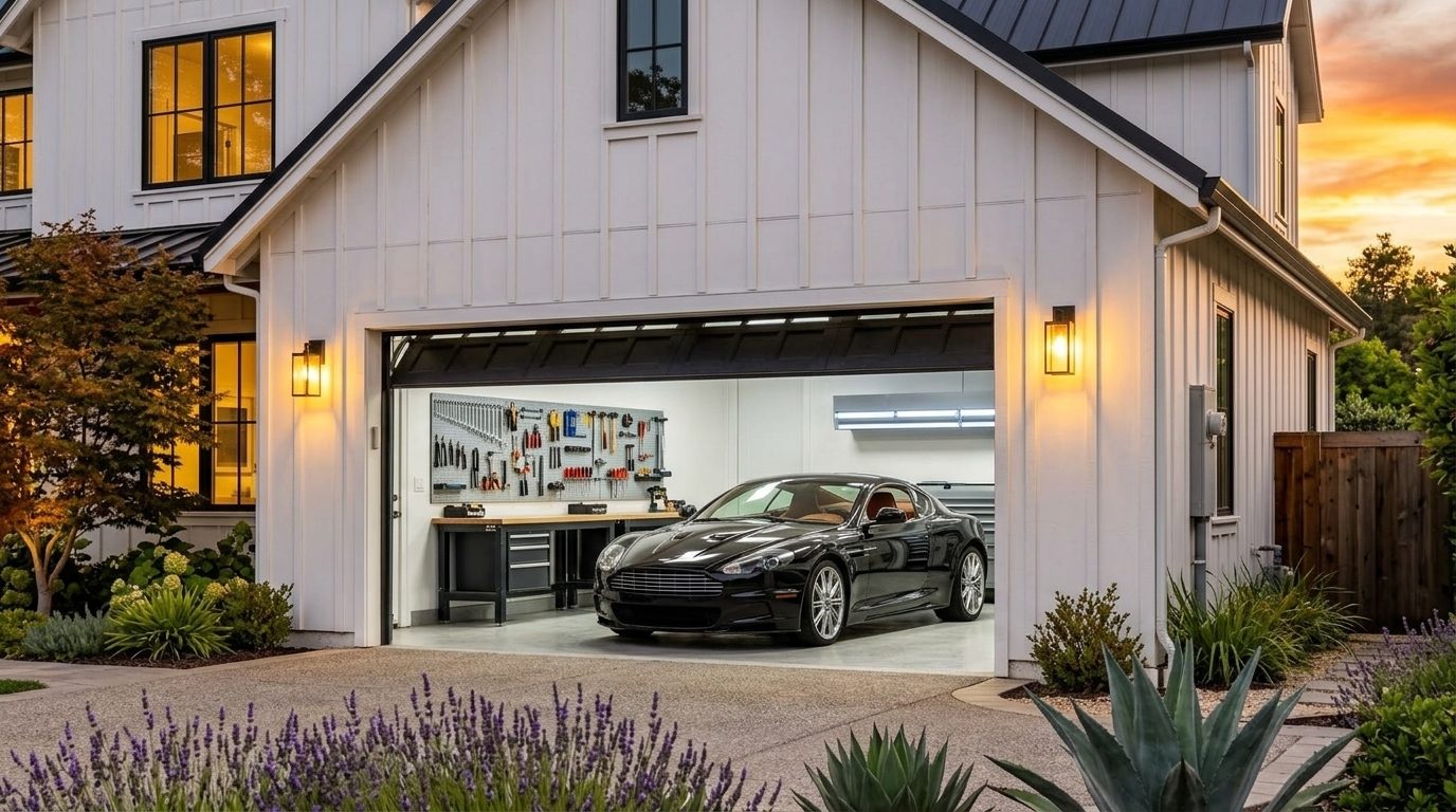 El-Sayed Local Garage Door Garage Door Gliding Open Revealing Warm Illuminated Interior
