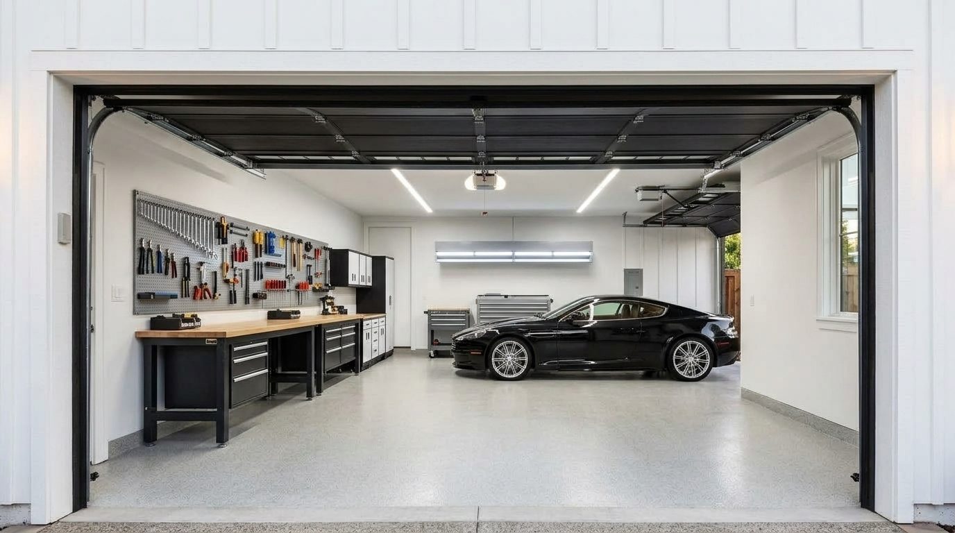 El-Sayed Local Garage Door Interior View of Custom Garage Door Overhead and Workshop